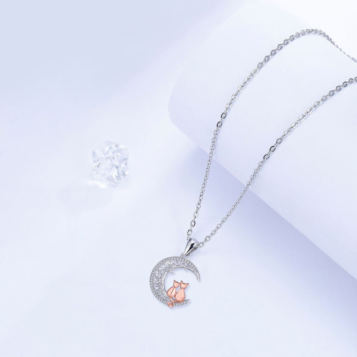 Copper With Silver/Rosegold Plated Moon Cats Pendant Necklace