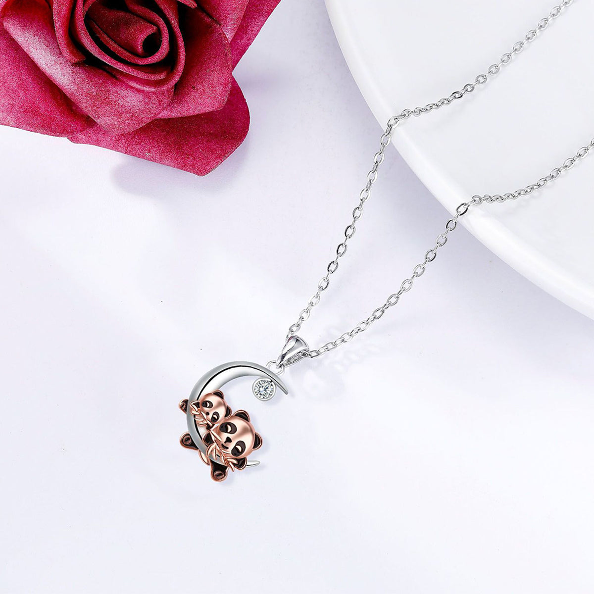Copper With Silver/Rosegold Plated Pandas Pendant Necklace