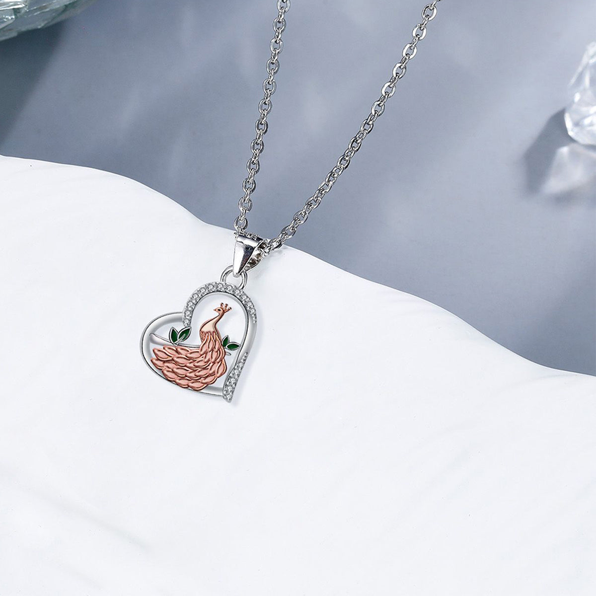 Copper With Silver/Rosegold Plated Peacock Pendant Necklace
