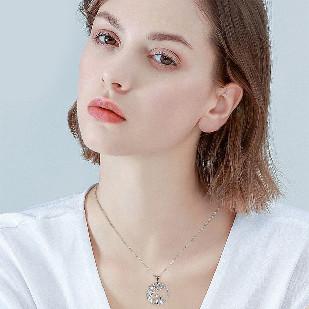 Copper With Silver Plated Cats Pendant Necklace for Women