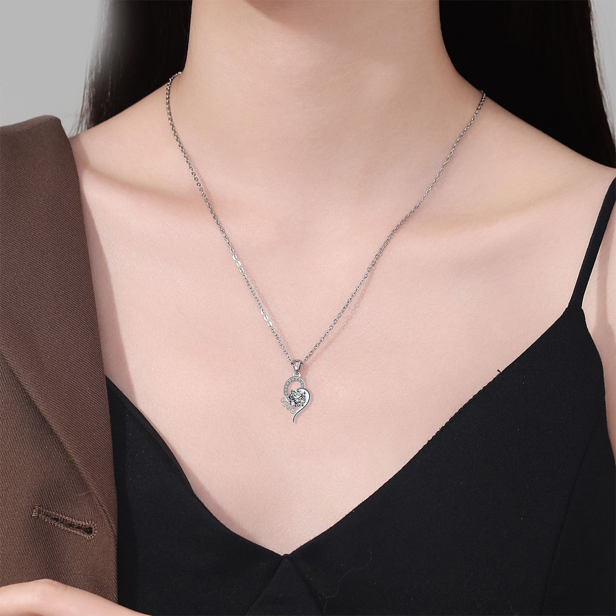 Copper With Silver Plated Foreve Heart Love Pendant Necklace