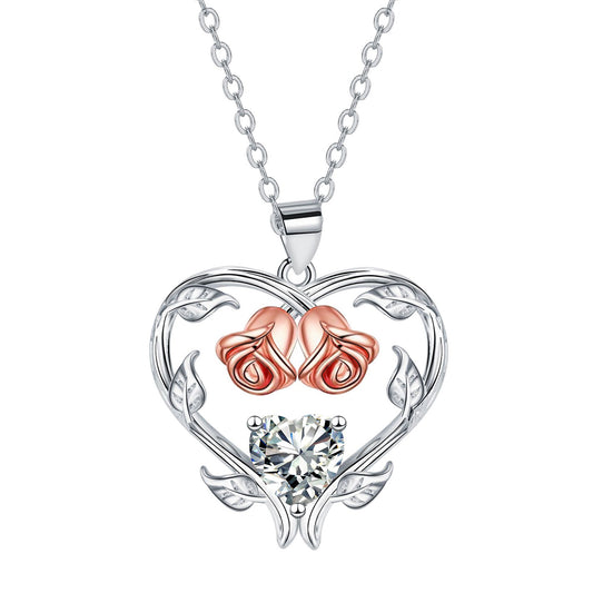 Copper With Silver/Rosegold Plated Heart Pendant Necklace