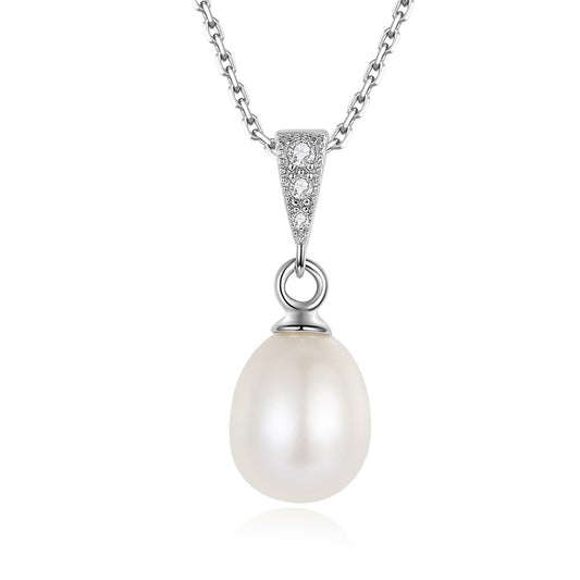 925 Sterling Silver Natural Pearl Drop Necklace Fashion Jewelry Gift for Women Girls