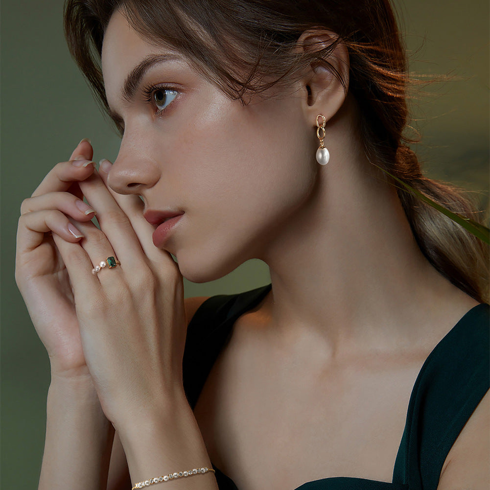 925 Sterling Silver Natural Pearl Earrings Fashion Jewelry Gift for Women Girl