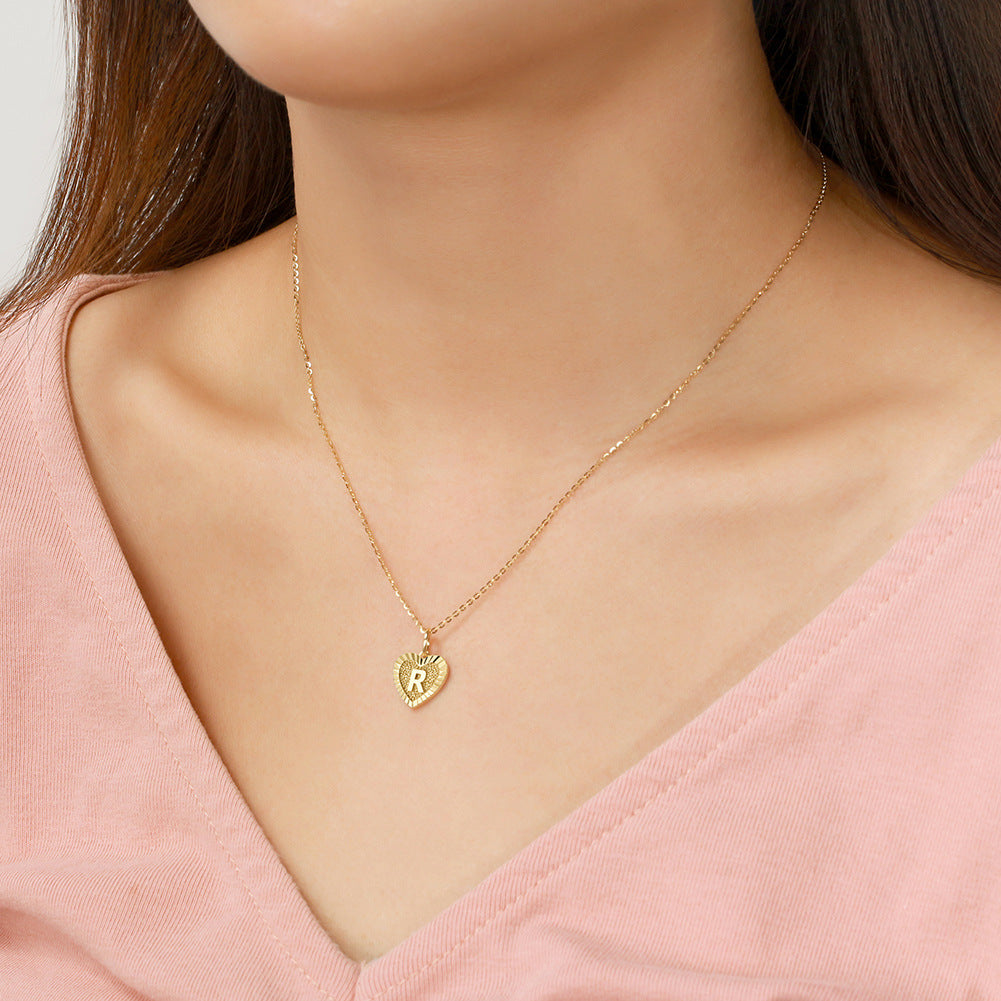 Gold Stainless Steel Layered Heart Initial Z Necklace, Double Paperclip Chain Hammered Textured Heart Letter Z Pendant