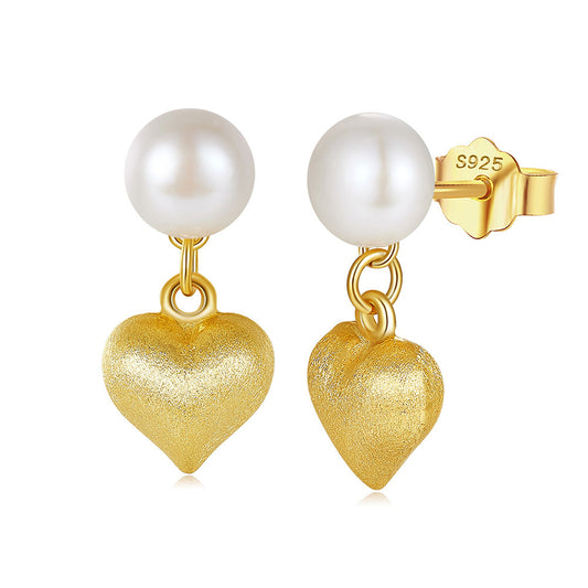 925 Sterling Silver Natural Pearl Huggie Earrings Fashion Jewelry Gift for Women Girl