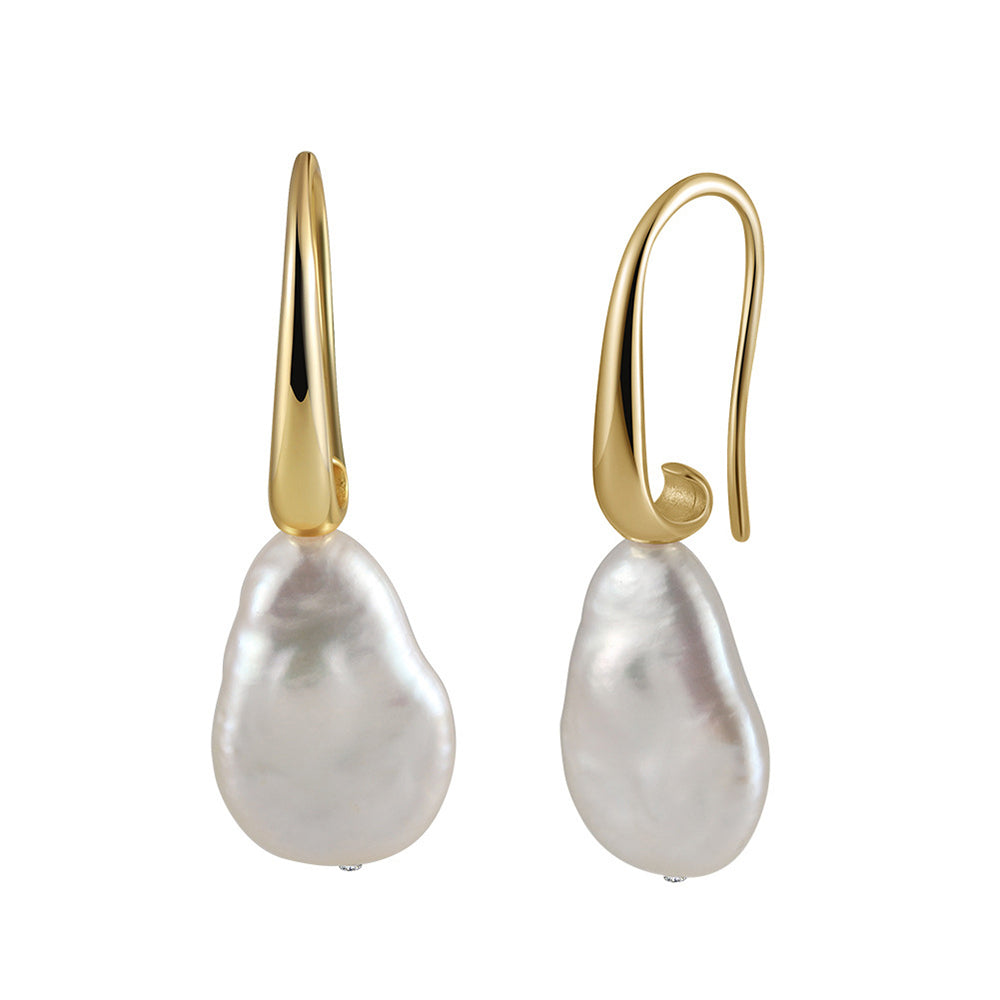 925 Sterling Silver Natural Pearl Huggie Earrings Fashion Jewelry Gift for Women Girl