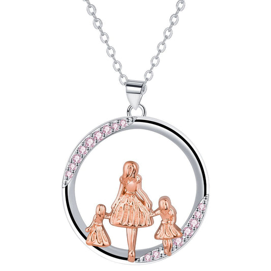 Copper With Silver/Rosgold Plated Round Pendant Necklace