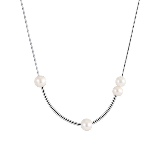 925 Sterling Silver Natural Pearl Necklace Fashion Jewelry Gift for Women Girls