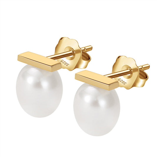 925 Sterling Silver Natural Pearl Earrings Fashion Jewelry Gift for Women Girl
