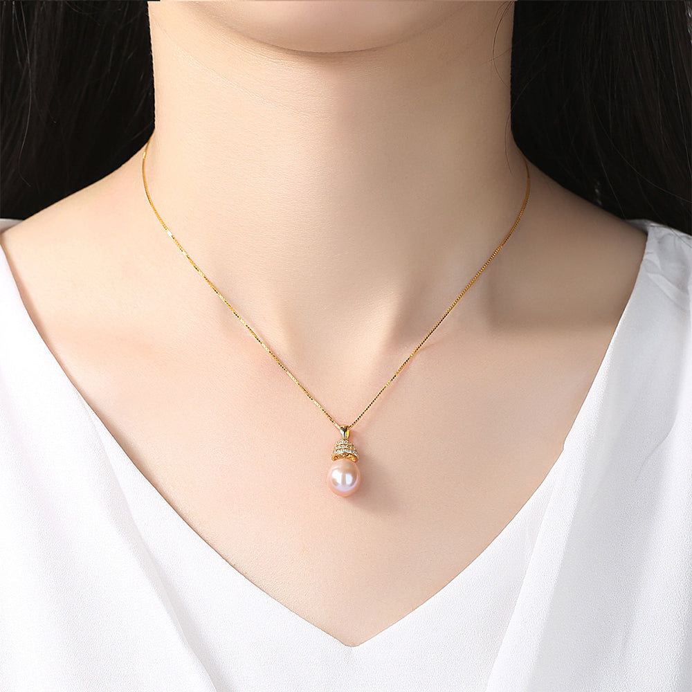 925 Sterling Silver Natural Pearl Drop Necklace Fashion Jewelry Gift for Women Girls