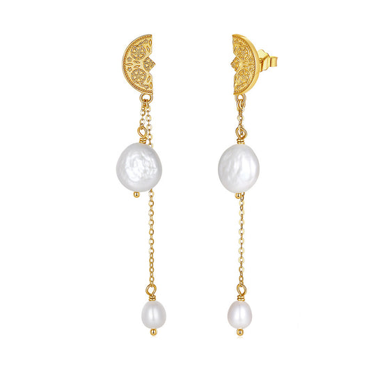 925 Sterling Silver Natural Pearl Earrings Fashion Jewelry Gift for Women Girl