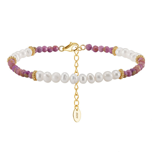 925 Sterling Silver Pearl Bracelet Fashion Jewelry Gift for Women Girls
