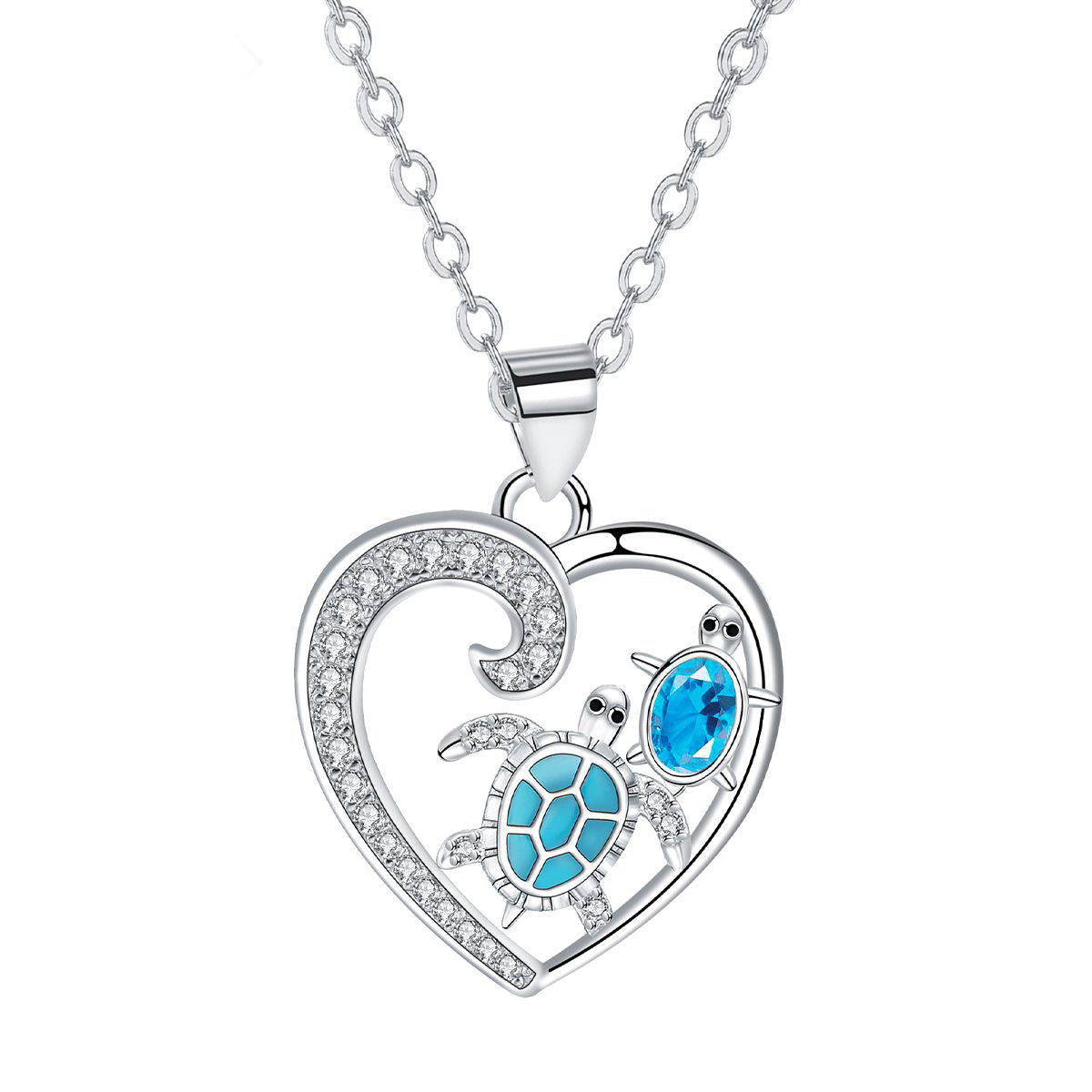 Copper With Silver Plated Heart Turtles Pendant Necklace