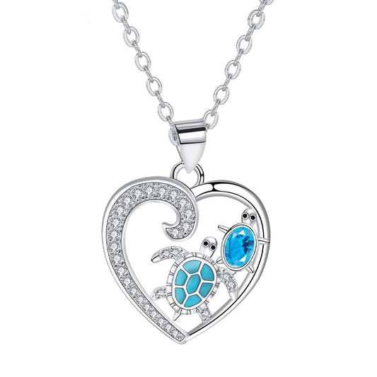 Copper With Silver Plated Heart Turtles Pendant Necklace