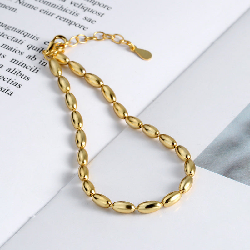 925 Sterling Silver Fashion 18K Gold Plated Bean Chain Bracelet