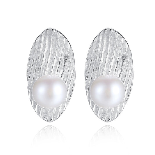 925 Sterling Silver Natural Pearl Big Stud Earrings Fashion Jewelry Gift for Women Girls
