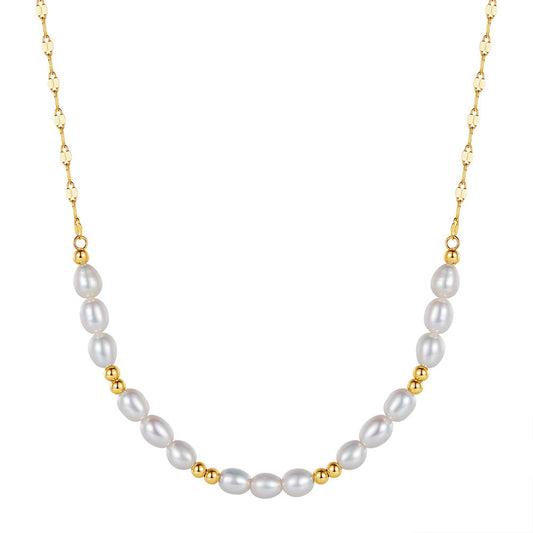 925 Sterling Silver Natural Pearl Necklace Fashion Jewelry Gift for Women Girls
