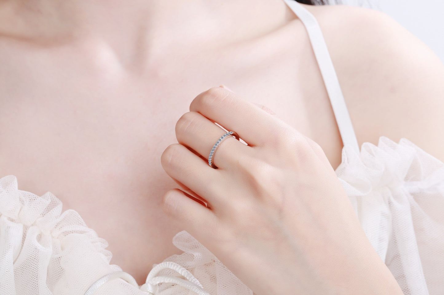 925 Sterling Silver Tennis Moissanite Fixed Ring