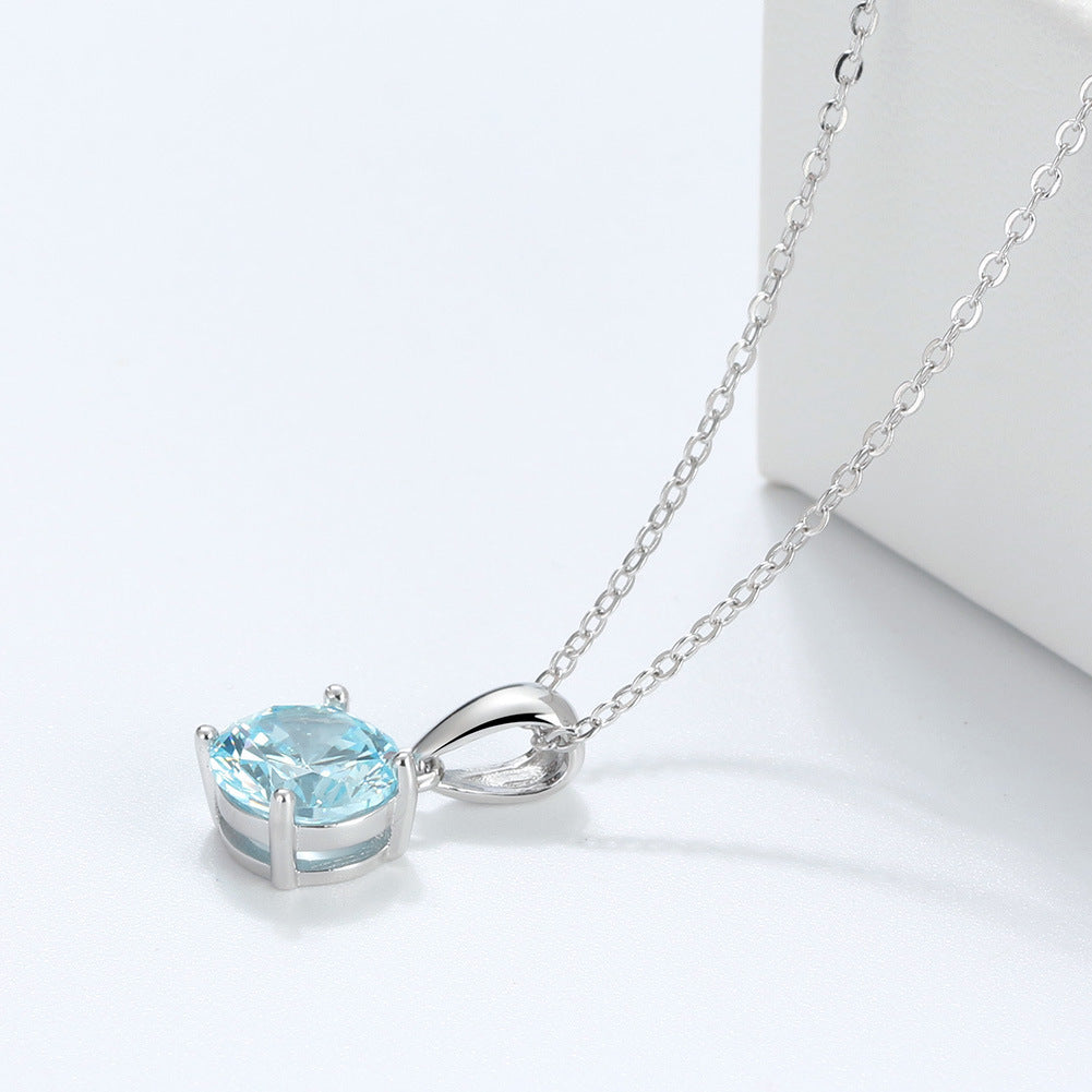 Silver Stainless Steel Round Brilliant Cut CZ Solitaire Pendant Necklace, 4 Prong Simple Cable Chain