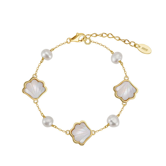 925 Sterling Silver Pearl Bracelet Fashion Jewelry Gift for Women Girls