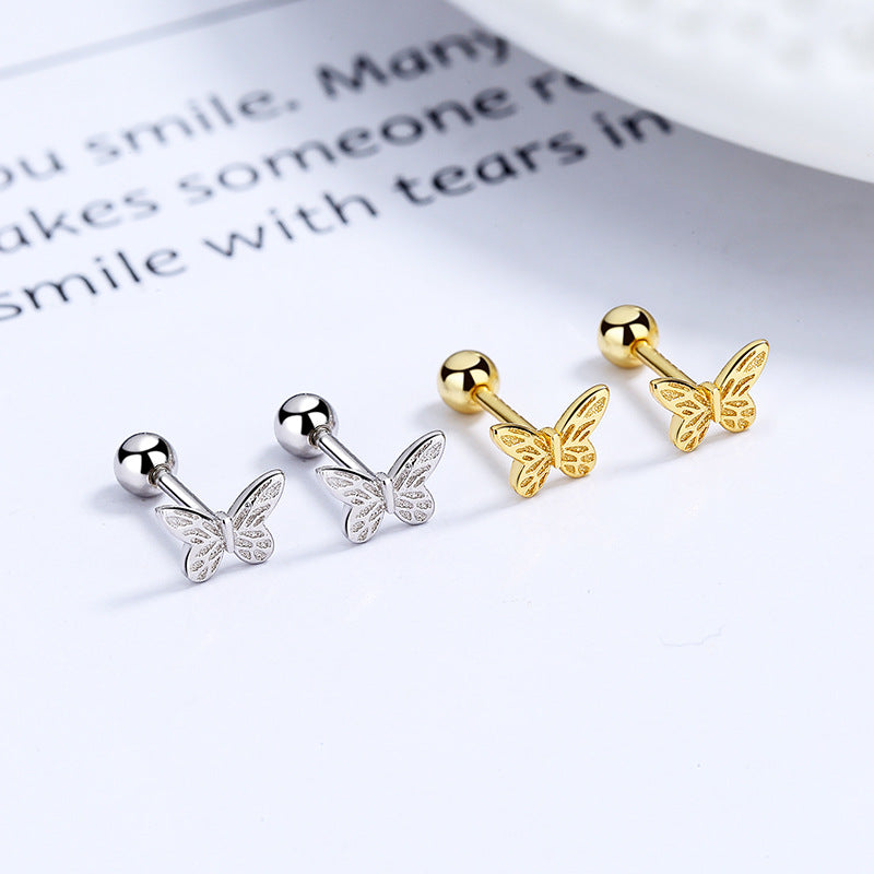925 Sterling Silver Butterfly Screw Back Stud Earrings