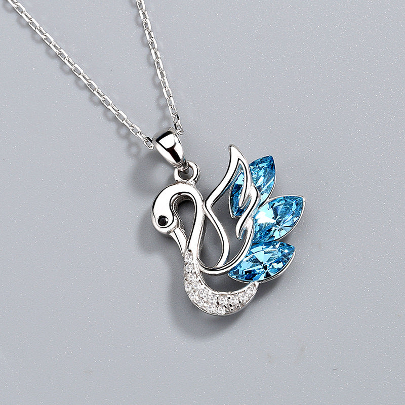 925 Sterling Silver Fashion Swan Pendant Necklace