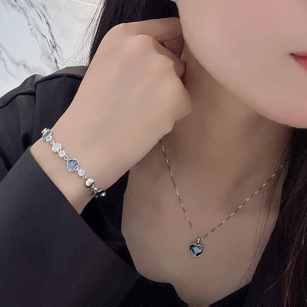 925 Sterling Silver Fashion Crystal Heart Necklace