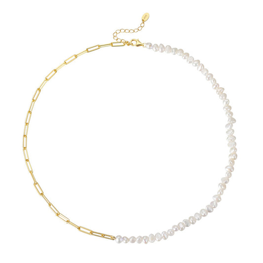 925 Sterling Silver Natural Pearl Necklace Fashion Jewelry Gift for Women Girls
