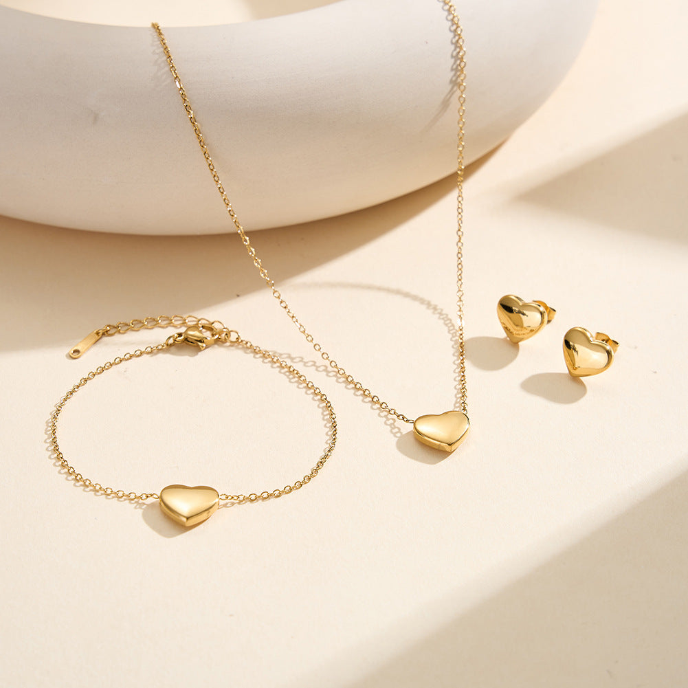 Gold Stainless Steel Solid Polished Heart Choker Necklace, Smooth Glossy Small Heart Pendant Dainty Rolo Chain