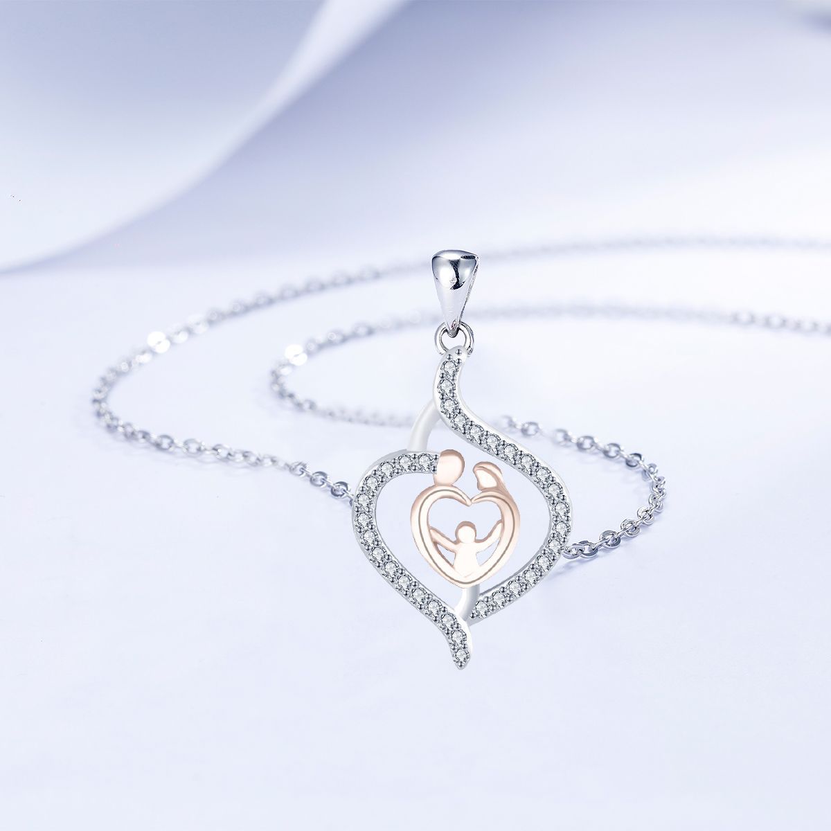 Copper With Silver/Rosegold Plated Heart Pendant Necklace