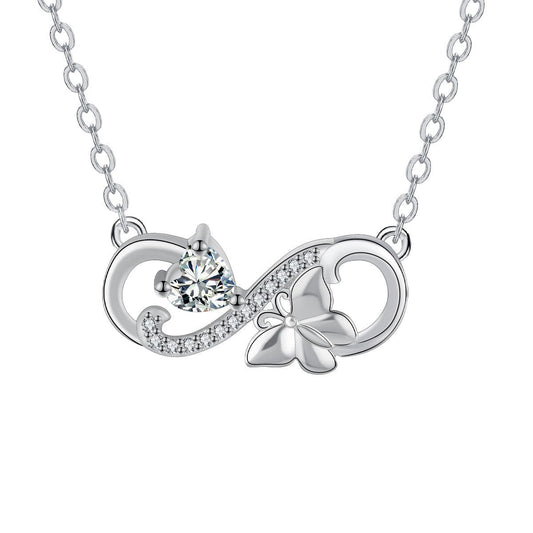 Copper With Silver Plated Infinity Butterfly Pendant Necklace for Women