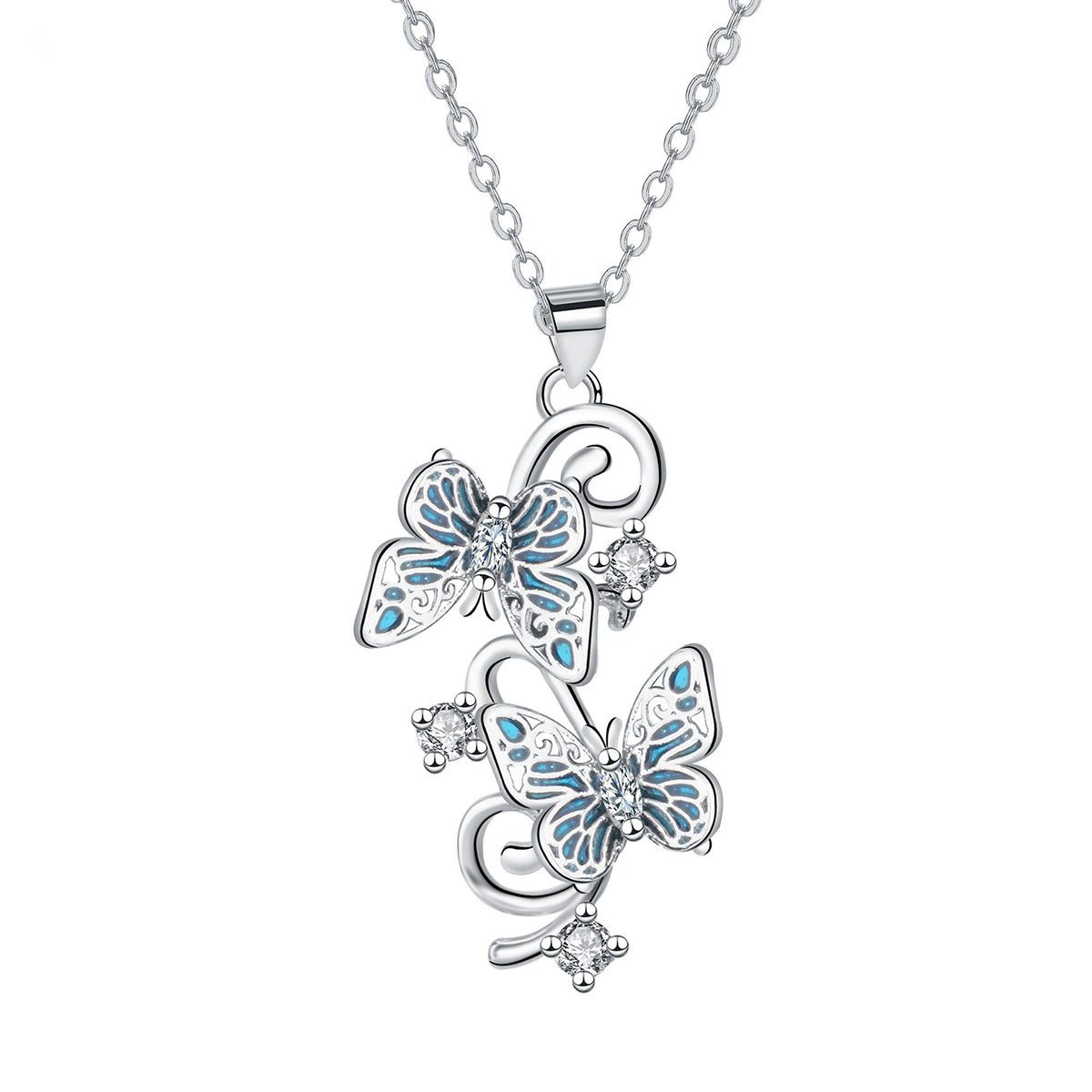 Copper With Silver Plated Butterfly Pendant Necklace