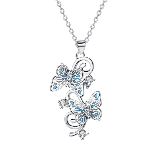 Copper With Silver Plated Butterfly Pendant Necklace