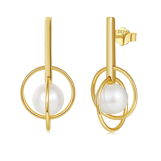 925 Sterling Silver Natural Pearl Earrings Fashion Jewelry Gift for Women Girl