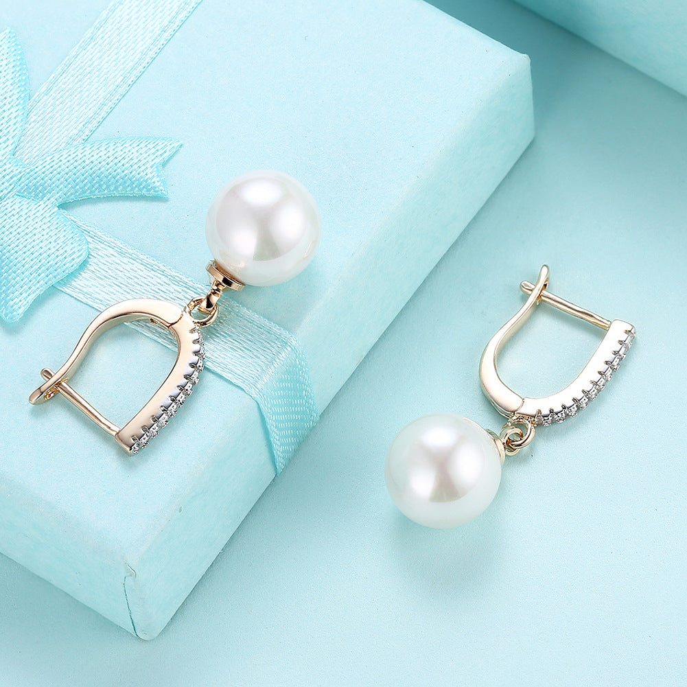 Brass With Plated Fashion Jewelry Pearl Earrings
