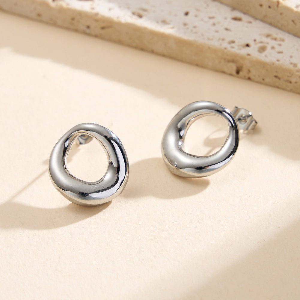 Gold Plated Stainless Steel Twisted Organic Teardrop Open Hoop Stud Earrings
