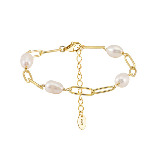 925 Sterling Silver Pearl Bracelet Fashion Jewelry Gift for Women Girls