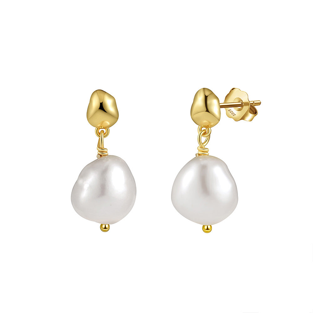 925 Sterling Silver Natural Pearl Earrings Fashion Jewelry Gift for Women Girl