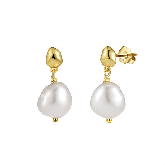 925 Sterling Silver Natural Pearl Earrings Fashion Jewelry Gift for Women Girl