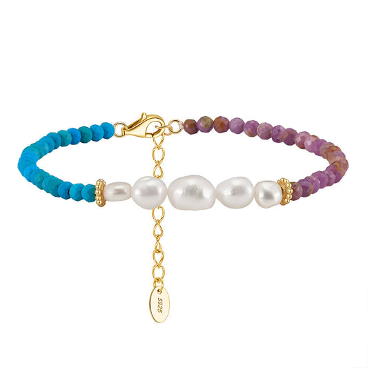925 Sterling Silver Pearl Bracelet Fashion Jewelry Gift for Women Girls