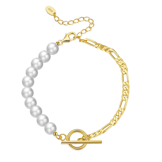925 Sterling Silver Pearl Bracelet Fashion Jewelry Gift for Women Girls