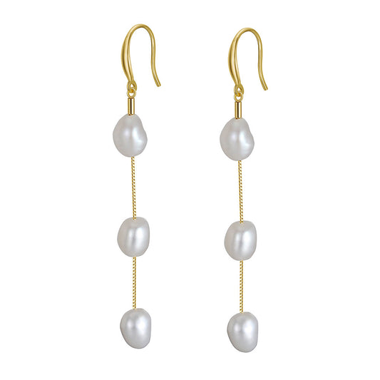 925 Sterling Silver Natural Pearl Hook Earrings Fashion Jewelry Gift for Women Girl