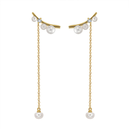 925 Sterling Silver Natural Pearl Earrings Fashion Jewelry Gift for Women Girl
