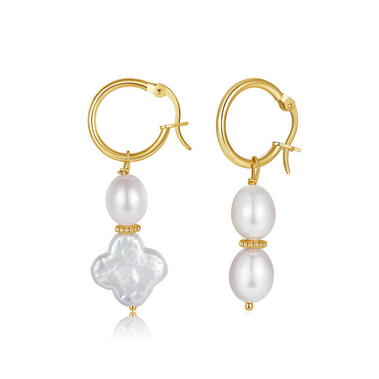 925 Sterling Silver Natural Pearl Earrings Fashion Jewelry Gift for Women Girl