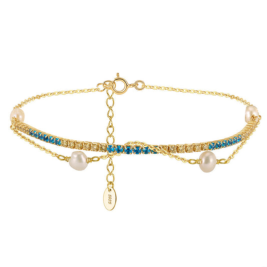 925 Sterling Silver Pearl Bracelet Fashion Jewelry Gift for Women Girls