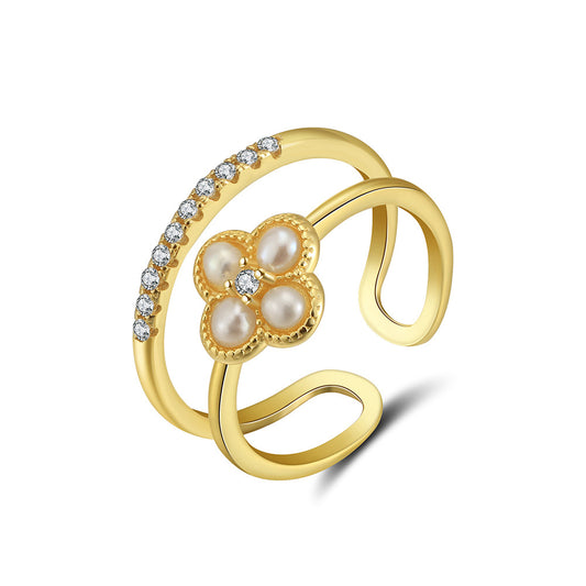 925 Sterling Silver Natural Pearl Ring Fashion Jewelry Gift for Women Girls
