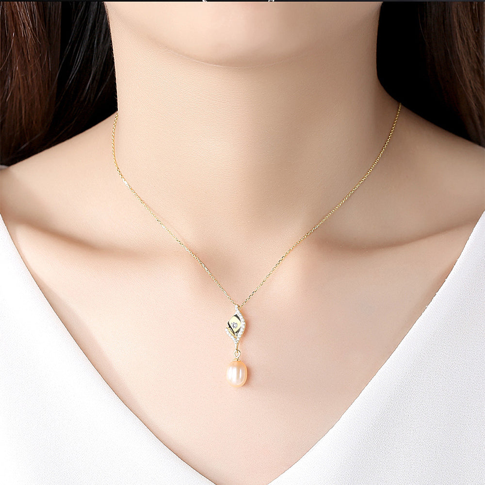 925 Sterling Silver Natural Pearl Drop Necklace Fashion Jewelry Gift for Women Girls