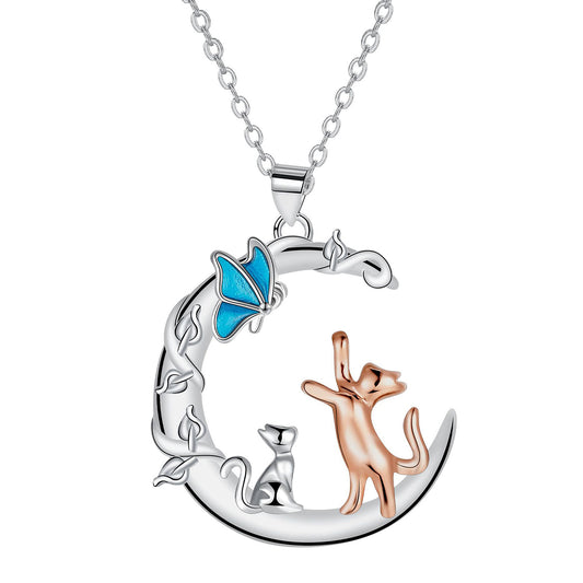 Copper With Silver/Rosegold Plated Moon Pendant Necklace