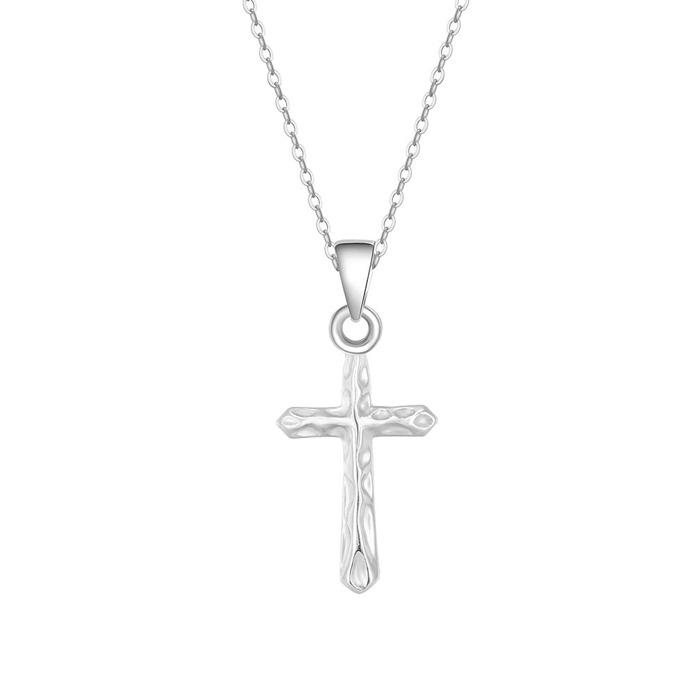 Gold Stainless Steel Hammered Textured Cross Pendant Necklace, Simple Rolo Cable Chain Religious Cross Charm Jewelry